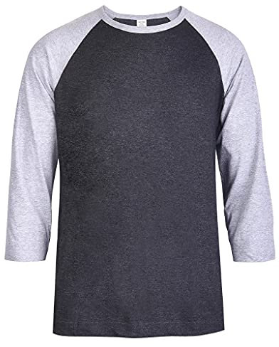 TOP PRO Men's 3/4 Sleeve Casual Raglan Jersey Baseball Tee Shirt, Heather Gray/Charcoal, XXXL