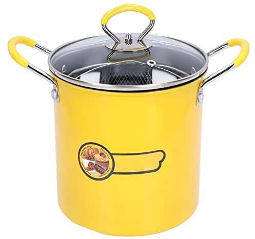 Olla para freidora de 3L, Mini olla para freír japonesa profunda de acero inoxidable con tapa de estante de filtro de aceite para cocina casera papas fritas, pescado y camarones