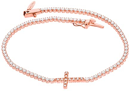 Stella-Jewellery 585er Rotgold Armband Zirkonia mit Kreuz Armkette Goldarmband Kettenarmband Kastenverschluss Etui