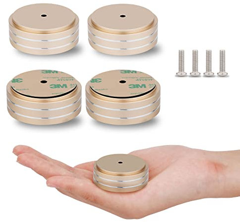 Monosaudio Turntable Isolation Feet Aluminum Speaker Feet 58*22MM with 3M Adhesives/Non-Slip Rubber Ring/M4 Screw Isolation Feet for Audio Equipment,Speakers,Subwoofers, Turntable,Amplifier,DAC(Gold)