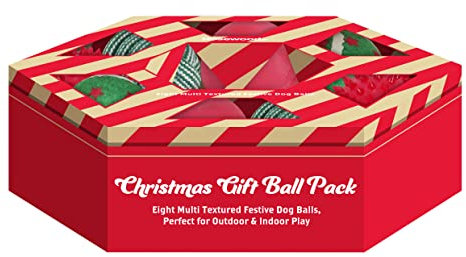 Rosewood Christmas Ball Gift Pack, Multi Texture Pack of 8 Balls For Dogs, Multi Colour, 6cm x 6xm