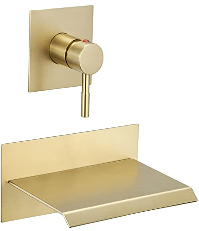 BWE Wall Mount Bathtub Faucet Brushed Gold Single Handle Modern