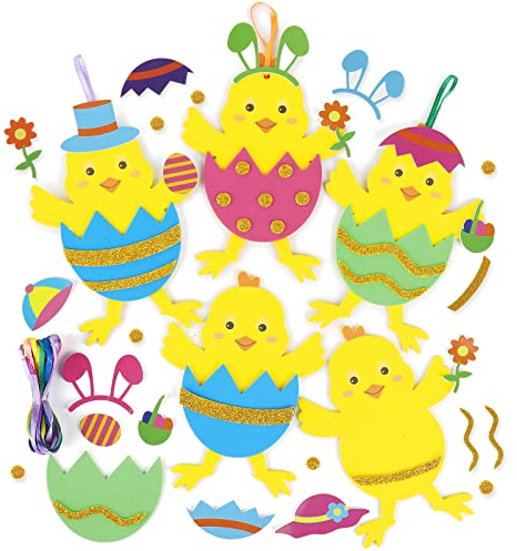 FYOJAIC 12 Osterküken Bastelset, Ostern Basteln Kinder, Oster Moosgummi Bastelsets, Ostern Anhänger Deko Mix & Match, Osterbasteln mit Kindern