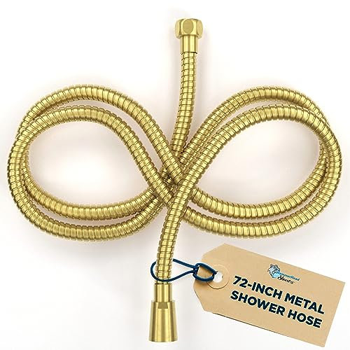 ALL METAL Shower Hose Accessory for Shower Head - BRUSHED GOLD - Extra Long Shower Hose - 72 Portable Shower Hose - Universal Replacement Part for Manual Shower Hose