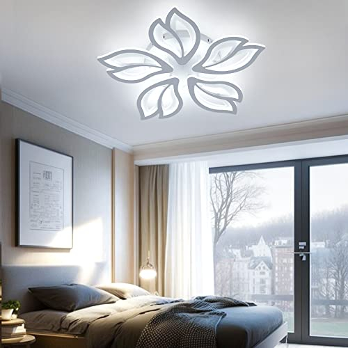 OTREN LED Deckenleuchte Modern, 48W Lampen Deckenlampen für Küche Wohnzimmer Schlafzimmer, 6500K Kaltesweiß, 4800LM, 5 Blütenblättern