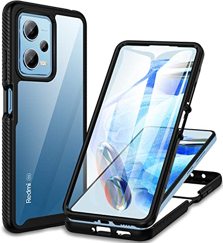 CENHUFO Funda Xiaomi Redmi Note 12 Pro 5G / Poco X5 Pro 5G, Carcasa Antigolpes 360 Grados con Protector Pantalla Integrado Robusta Doble Cara Case Transparente Anti-Amarilleo Completa Capa -Negro