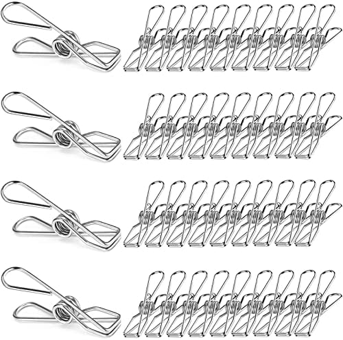 Skroad Pinces à Linge en Acier Inoxydable,48pcs 6cm epingles a Linge Metal Multi-usages, Pince a Linge Solide pour Linge en Plein Air et Les Jardin,Balcon,Solide et Coupe-Vent