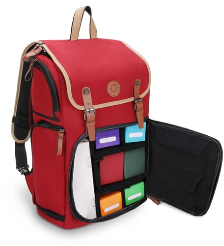 ENHANCE Sammelkarten-Aufbewahrungsbox, Rucksack in voller Größe für Spielkarten – Platz für Kartenordner, TCG-Box-Aufbewahrung, Spielmattenhalter, kompatibel mit Magic The Gathering, Pokemon (rot)