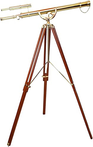 Glänzendes Messing-Finish mit braunem Dreibein-Stativ, Anker Master Sky Watcher, Vintage-Teleskop, maritimes Zielfernrohr, Geschenk