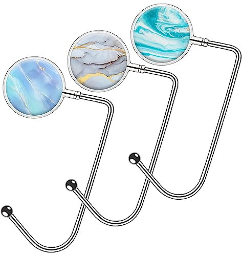 Knocent Purse Hook Handbag Hangers for Table Handbag Storage Decor Table Hook,Womens Bag Handbag Hanger Holder(L Blue&Grey 3Pack)