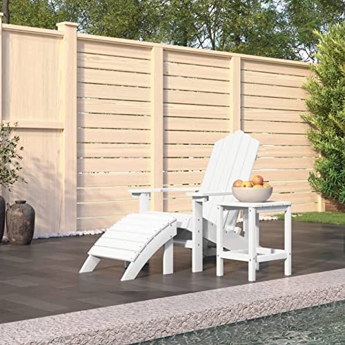 GuyAna Adirondack-Gartenstuhl mit Hocker & Tisch HDPE Weiß Loungesessel Outdoor Balcony Furniture Gartenliege Wetterfest Outdoor Garten Stuhl