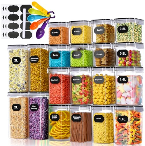 Cinnani Botes Cocina Almacenaje Juego de 20 Piezas, Recipientes para Alimentos Sellados de Plástico con Tapa-sin BPA, Botes Cocina Hermeticos Contenedores para Cereales, Pasta, Arroz, Harina