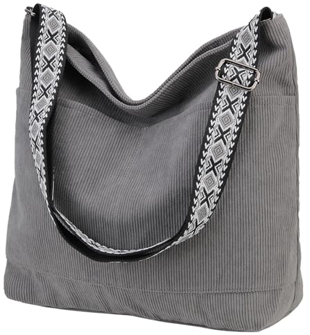 VX VONXURY Damen Handtasche Umhängetasche Canvas/Cord Taschen Große Crossbody Bag Schultertasche mit Reißverschluss Tote für Arbeit Schule Shopper Teen Mädchen