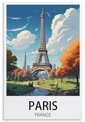 Eiffelturm Paris Vintage Reiseposter Landschaft 20 x 30 cm Leinwand Wandkunst Poster für Wohnzimmer Dekor Gemälde für Heimdekoration