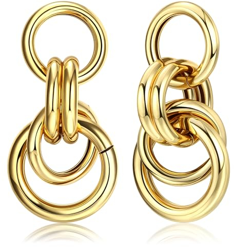 Dochais Gold statement Ohrringe, Goldene Knoten Ohrringe 925 Silber Hypoallergene Gold Ohrringe chunky Tropfenohrringe Geometrische Ohrringe Gold Schmuck für Damen Frauen