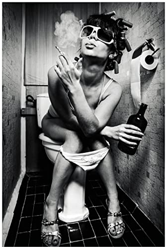 Wallario Wandbild aus Acryl, 60 x 90 cm, freischwebende Optik - Kloparty - Sexy Frau auf Toilette mit Zigarette und Schnaps