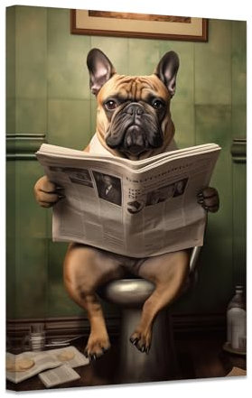 ZXHYWYM Badezimmer Wanddekoration Hund in der Toilette Poster Drucke lustige Haustiertiere Leinwandbilder niedliche Kinderzimmer Haustier Shop Dekoration mit Rahmen (C (40.00 x 60.00 cms))