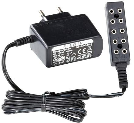 FADEDA Trafo DC, 3,2V, 3,2W, bis zu 5 Glühlämpchen oder 20 LED`s, LxBxH in mm: 90x45x110. Für Krippen, Miniatur-, Hobby- und Modellbau, Puppenhauszubehör u. Modelleisenbahn.