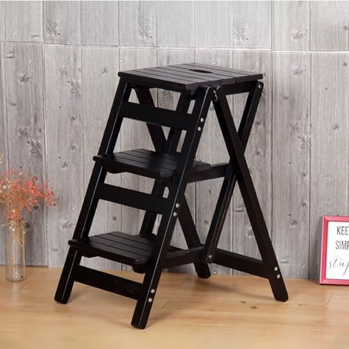 Silla de Escalera de Madera de 3 escalones, Taburete de Escalera de Madera multifunción Taburete Antideslizante Escalera Plegable portátil Cocina Oficina Biblioteca Escalones Escalera para Subir
