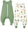 WYTbaby Schlafsack mit Füßen 1.0 Tog 2er Pack Baby Schlafsack 100% Baumwolle Ärmellose Ganzjahres Schlafsack mit Beinen für Jungen Und Mädchen,Waldtiere + Lichtgrün 90 cm (2er Pack)
