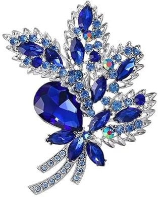 Wekuw Strass Blumenstrauß Brosche, Brosche Blume Broschen Damen Brosche für Kleidung Kristall Brosche Retro Pins Anstecker für Täglichen Tanzpartys, Dinnerpartys, Geburtstagsfeiern(Blau)