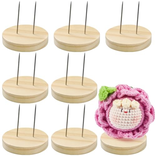 GORGECRAFT 8PZ 5 CM Doppio Ago In Acciaio Supporto per Bambole All'Uncinetto Staffa per Supporto per Bambole In Feltro Espositore In Legno Base Piatta e Rotonda per Forniture per Bambole In Camera