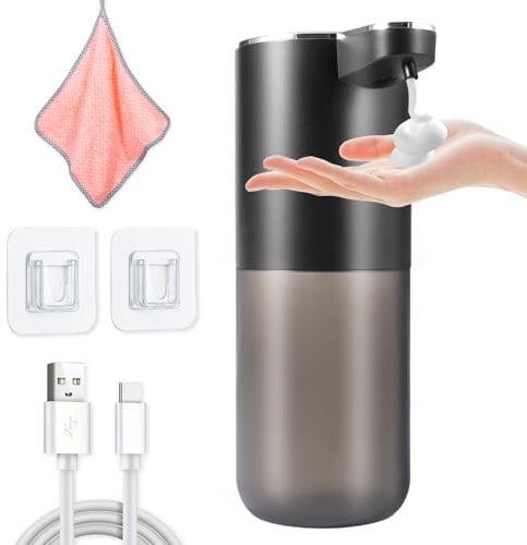 Carehabi Elektrischer Seifenspender Automatisch Schwarz, Wandmontierbarer 400ml Automatischer Seifenspender, No Touch Automatic Soap Dispenser für Wäscherei, Bad, Küche, Toilette (Inklusive 1 Rag)