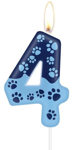 Blaue Hundepfotenkerze zum 4th Geburtstag, blaue Hundepfoten Kuchendekorationen Partykerze, blaue Zahl 4 Kerze für Kuchen, Kuchendekoration für Jungen Mädchen 4th Geburtstag,Pet Party Deko Zubehör
