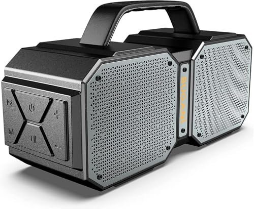 BUGANI Bluetooth Speaker, Shock Portable Speaker, Bluetooth 5.3 Stereo Pairing, IPX6 Waterproof, Wireless Speakers, 32H Playtime, 60W Super Power, EQ/AUX/TF Card/USB-C, Outdoor Speaker, Black