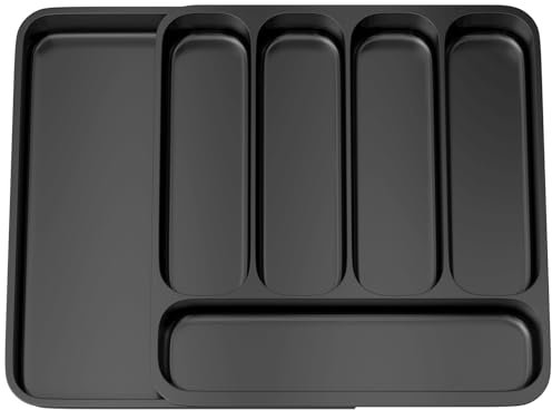 Ghazpmuk Range Couverts, Bac à Couverts, Plateau d'Ustensiles Extensible pour Tiroir, Organisateur de Tiroir Réglable pour La Cuisine, pour Contenir Des Cuillères, Fourchettes, Outils et Gadgets, Noir
