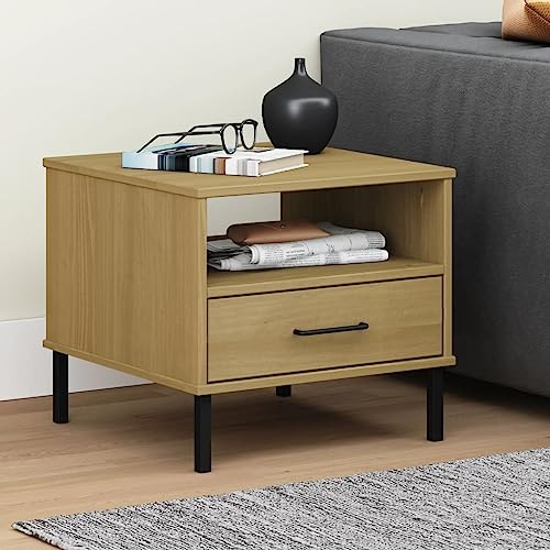 FENLAX Nachttisch mit Schublade 50x50x45 cm Schmaler Sofatisch Telefontisch Holz Couchtisch Nachtschrank Sideboard Konsolentisch Beistelltisch mit Schublade Kiefernholz&Metall Braun