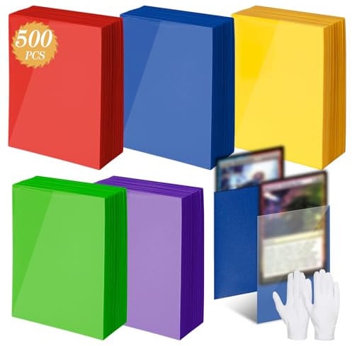 500 PCS Soft Trading Card Sleeves, 66x91mm Standard Size Card Sleeves Ultra-Clear Card Protector Sleeves Colorful Penny Sleeves for MTG, Sports Cards, Game Cards (5 Colors)
