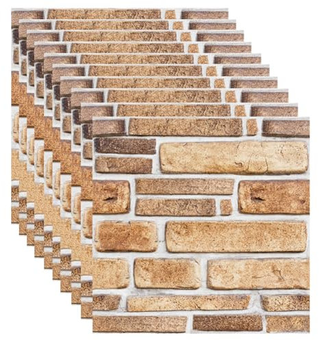 Katutude 10 Stück 3D Wandpaneele Selbstklebend Ziegel Tapeten Steinoptik 30 x 30 cm Steintapete Wandaufkleber Wasserdicht Wandtapete Klebetapete für Küche Schlafzimmer Badezimmer Wohnzimmer