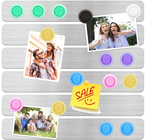 DUJEQM Frameless Magnetic Board Strips - 6Pcs Stainless Iron Bulletin Notice Board with Adhesive Backing & 7 Colorful Magnets, Memo Bulletin Board Magnetic Strips Self Adhesive for Wall Office School