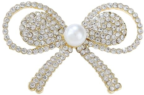 HETICA Broche nœud en strass pour femme, broche en forme de nœud en perles, épingle à nourrice, robe, écharpe, décoration quotidienne, broche cadeau, Medium, Métal, Pas de gemme