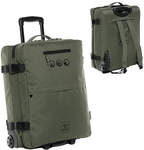 Backpacker Rucksack mit Rollen 3 in 1 - Handgepäck Koffer Kane Hybrid Backpack-Boardgepäck mit Rollen, 55 x 40 x 20 cm - wasserabweisend recyceltes PET, grün-Olive