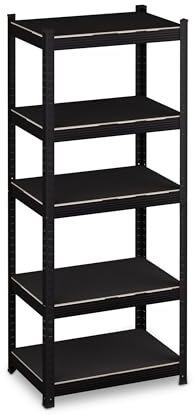Relaxdays Schwerlastregal, HxBxT 150x60x40 cm, 1250 kg, 5 Ebenen, Stahl, Lagerregal Keller, Garage, zum Stecken, schwarz