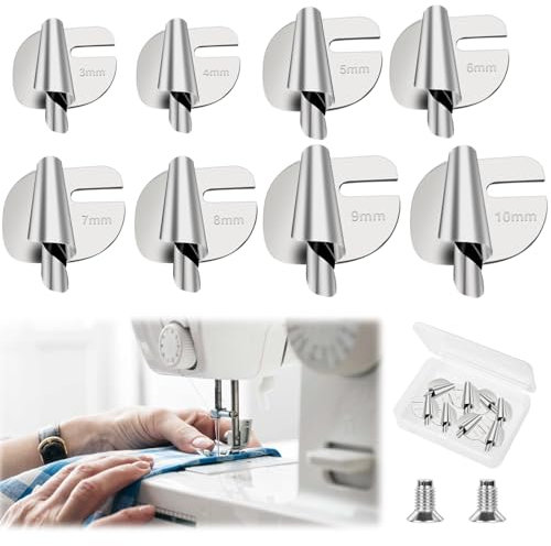 JOLIGAEA 8 Pièces 3-10mm Pied Presseur Ourlet Roulé, 8 Tailles Outil D'ourlet en Acier Inoxydable, Pied de Biche pour Domestique et Commercial Coudre