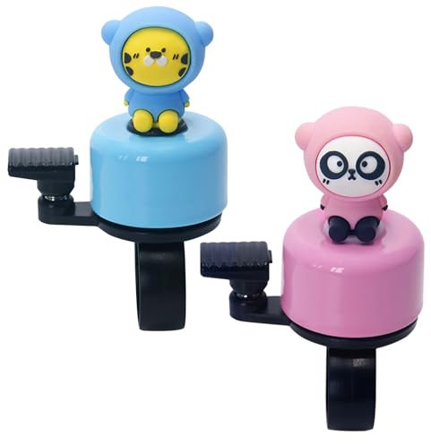 Wondora 2 Stück Fahrradklingel Kinder Fahrradklingel Mädchen Klingel Kinderfahrrad Klingel Fahrrad Kinder, Lit. Laut Klingeln Geeignet für Rennräder Mountainbikes (Tigerjunge, Panda)