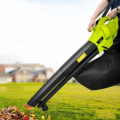 OZBME Aspirateur et broyeur souffleur de Feuilles 3 en 1, souffleur de Jardinage 3000 W, avec Roues de Guidage + bandoulière + Sac de Collecte 40L