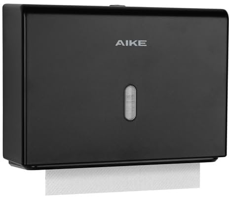 AIKE Dispensador Papel Secamano Pared Uso Comercial, 200+ Hojas para Pliegue Z y Toallas Multifold 25.4x7.8 cm, Dispensador de Papel de Manos AK5102, Negro