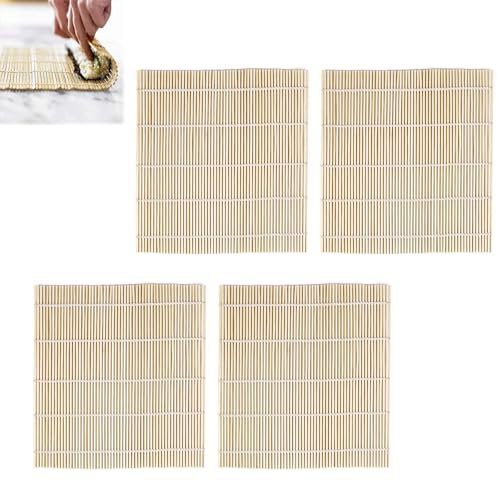 Tapis à Sushi,Sushi Roll Mat Bamboo Naturel,Plateau à Sushi Réutilisable en Bambou,Tapis à Sushi Lavable,Outils pour Faire des Sushis,Tapis à Sushi en Bambou 24 x 24cm 4 Pièces Tokaneit