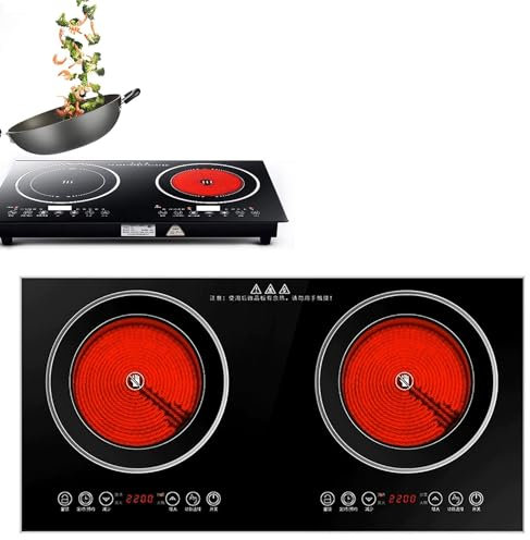 LIULIQ Electric Induction Cooker, Portable Dual Induction Cooker Cook Top, Flat Electric Ceramic Stove with Smart Touch 2200W+2200W High Power, 3 Hours Long Timer and Safe Child Lock for Home Kitchen