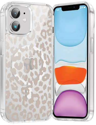 Saqmkil Handyhülle Magnetische für iPhone 11 6,1 Hülle,Kompatibel mit MagSafe, Durchsichtig Aesthetic Muster Leopard Mädchen Case, Transparent Weich Silikon TPU Bumper Stoßfeste Schutzhülle Cover, 02