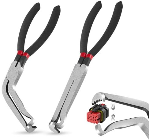 2Pcs Electrical Disconnect Pliers,Electrical Connector Pliers for Cars,Fuel Line Petrol Clip Pipe, Automotive Hose Disconnect Tools Sets, for Push Tab Style Plugs (1*Red60°+1*Red Straight)