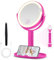 MOMOKUBA Miroir cosmétique avec éclairage, Miroir grossissant 20x, Miroir grossissant réglable en Hauteur des Deux côtés, Miroir cosmétique 3 Couleurs pour Maquillage de Table, Rose Vif