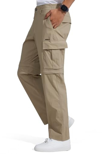 FREE SOLDIER Mens Hiking Pants Convertible Waterproof Lightweight Quick Dry Zip Off Cargo Pants(Mud32W x 32L)