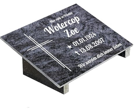 Grabplatte mit Inschrift aus Granit Orion Blue, personalisierbar Gedenktafel für Urnengrab, Wählmotiv, Grabstein für 1-2 Pers., Urnengrabstein (Orion Blue, 30x40cm mit Stützen, Kreuz2)