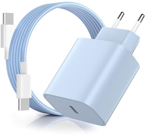 20W USB C Schnellladegerät und Schnellladekabel für iPhone 17/16/15 2Pack | 20W USB C Ladegerät und Ladekabel, Ladegerät mit 2M Type C Ladekabel für iPhone 17/16/15, für Pad Pro/Air - Blau