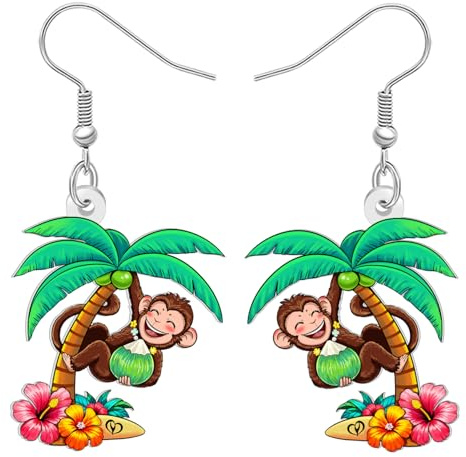 WEVENI Fun Palme Kokosnuss Affe Ohrringe Acryl Baumeln Hawaii Ohrringe Weird Hawaii Strand Schmuck Affe Geschenke für Damen Mädchen Mama